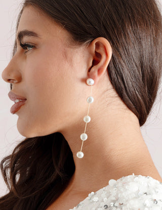 Natural pearl gold dangly drop earrings