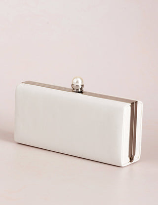 Ivory leather bridal clutch bag with pearl detail