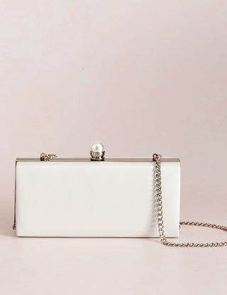 Ivory leather bridal clutch bag with pearl detail